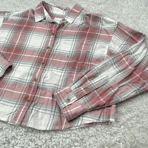 American Eagle Plaid Cropped Button Up Shirt Pink NEW - Picture 6 of 8